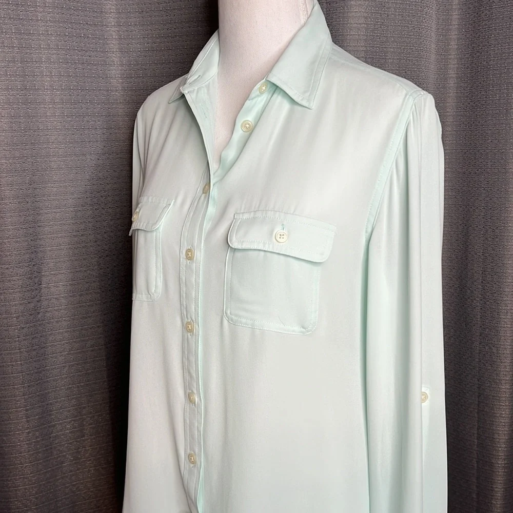 LOFT XS LIGHT MINT GREEN BUTTON BLOUSE - Picture 3 of 7